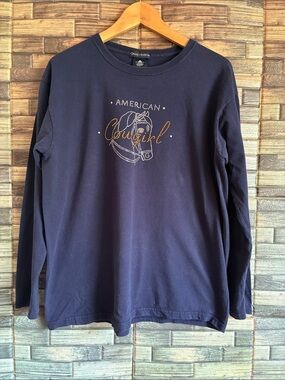 Vintage Quail Hollow American Cowgirl Navy Long-Sleeve Tee Large